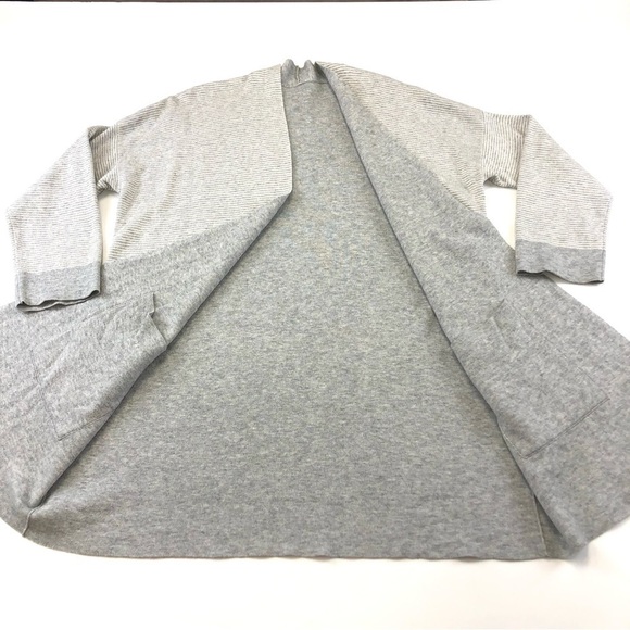 Eileen Fisher grey stripe reversible solid grey long line open cardigan Medium - Picture 6 of 6